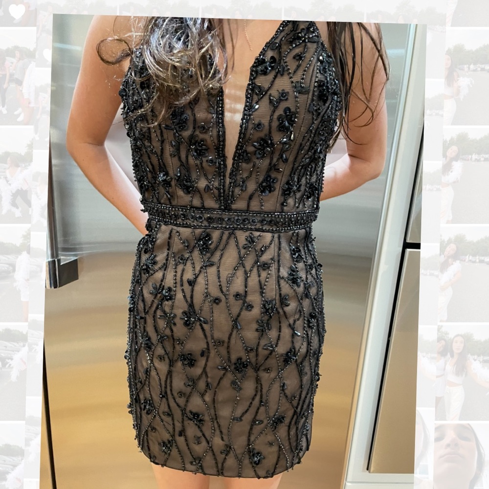 Black dress with flesh tone lining